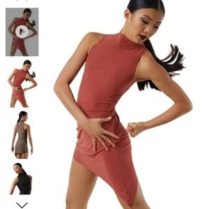 Rust Color Assymetrical Mock Neck Dress